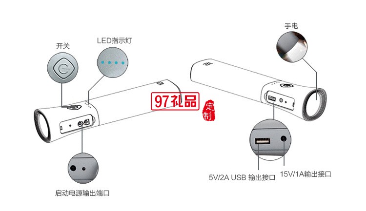 多功能移動電源  強(qiáng)光手電筒  