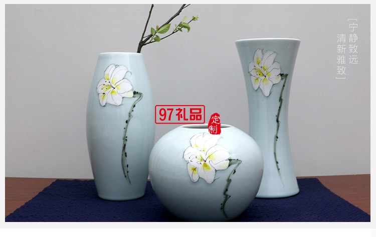 清茗居批發(fā)創(chuàng)意擺件簡(jiǎn)約現(xiàn)代家居工藝品景德鎮(zhèn)手繪陶瓷花瓶花器