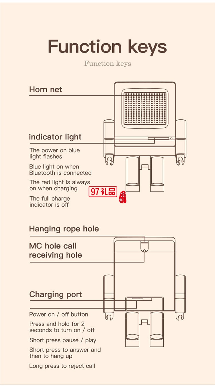  USB充電迷你藍(lán)牙小音箱 復(fù)古機(jī)器人音箱定制公司廣告禮品