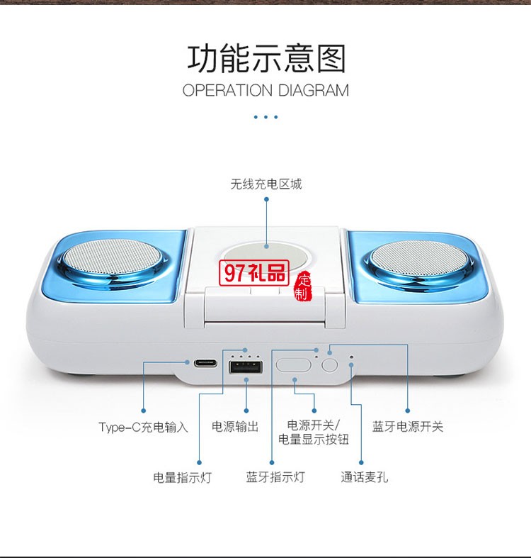 升級版雙音響重低音響無線充充電寶手機支架四合一體機