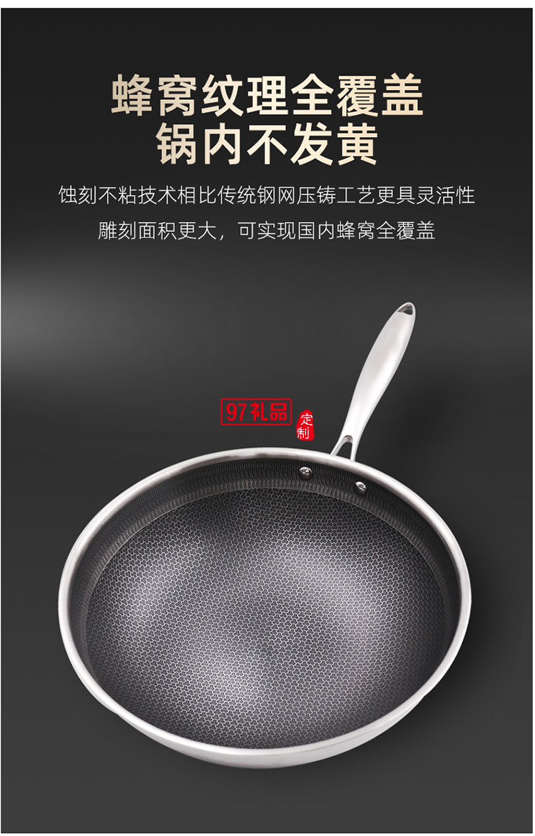 美國康寧CORNINGWARE蜂窩不銹鋼炒鍋不粘鍋32CM電磁爐通用