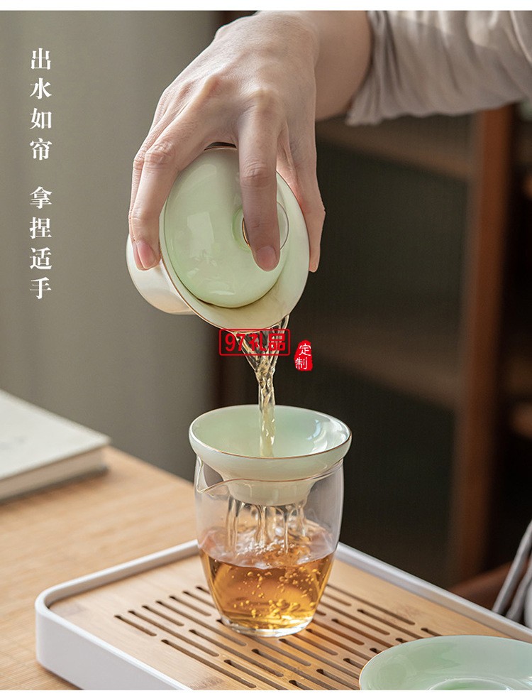 膠囊包雙側(cè)把壺旅行茶具套裝帶茶盤(pán)便攜式蓋碗陶瓷功夫茶具