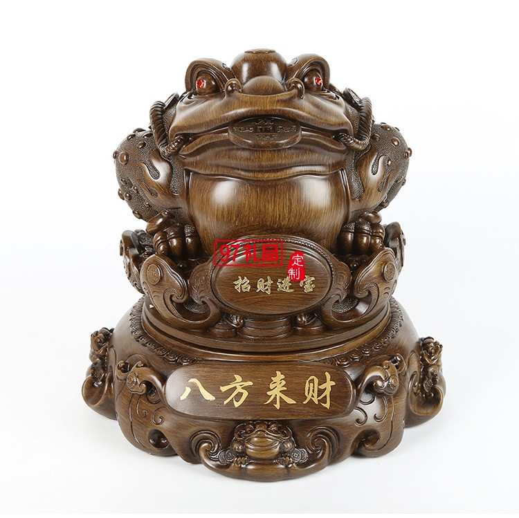 招財(cái)金蟾擺件仿木八方來(lái)財(cái)樹脂工藝品