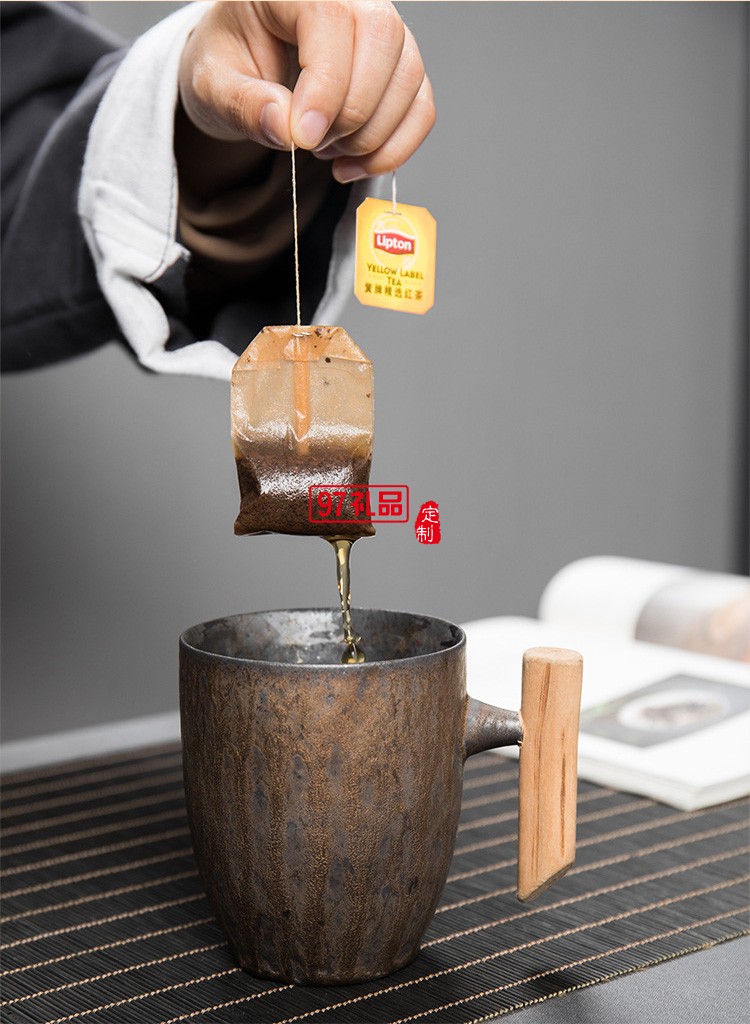 咖啡杯復(fù)古陶瓷茶杯創(chuàng)意木柄泡茶水杯個(gè)性家用奶茶杯