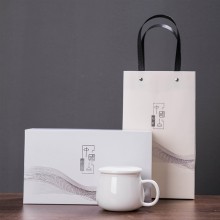 白瓷茶具茶杯羊脂玉過(guò)濾帶蓋辦公杯酒店用禮品logo伴手禮