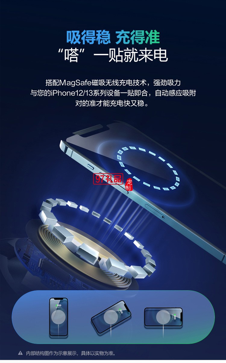 公牛充電器磁吸式無(wú)線(xiàn)充電器蘋(píng)果13充電板快充座定制公司廣告禮品