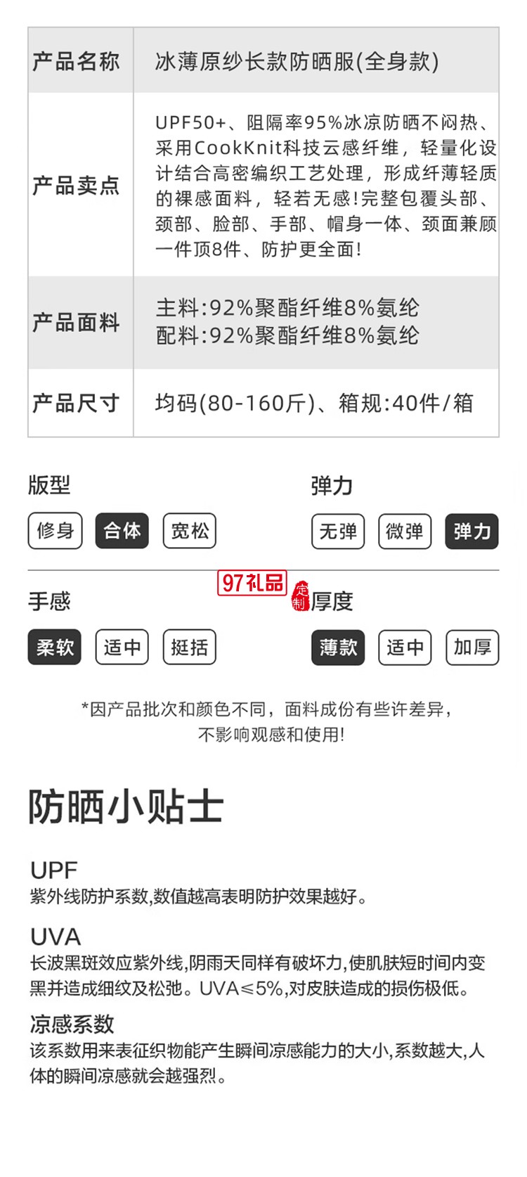 冰薄原紗長(zhǎng)款防曬服（全身款）